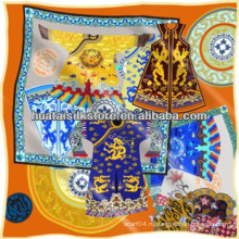 Китайский стиль ручной печати шелковой атласной площади шарф